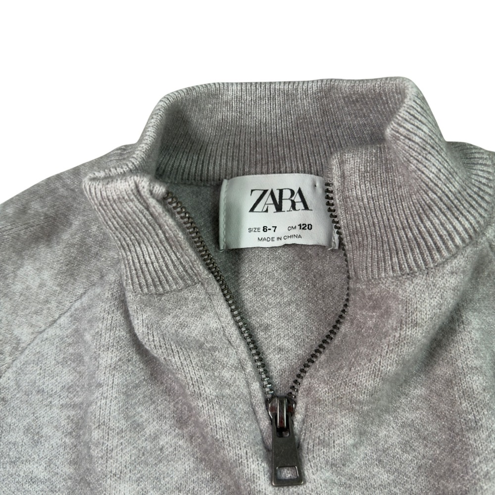 Zara Kids Gray Quarter Zip Pullover Sweater Mock Neck Knit Size 6-7 120cm - Picture 2 of 3